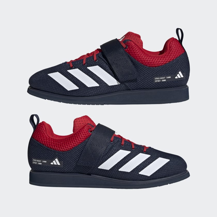 Adidas Powerlift 5 blauw/rood zijaanzicht